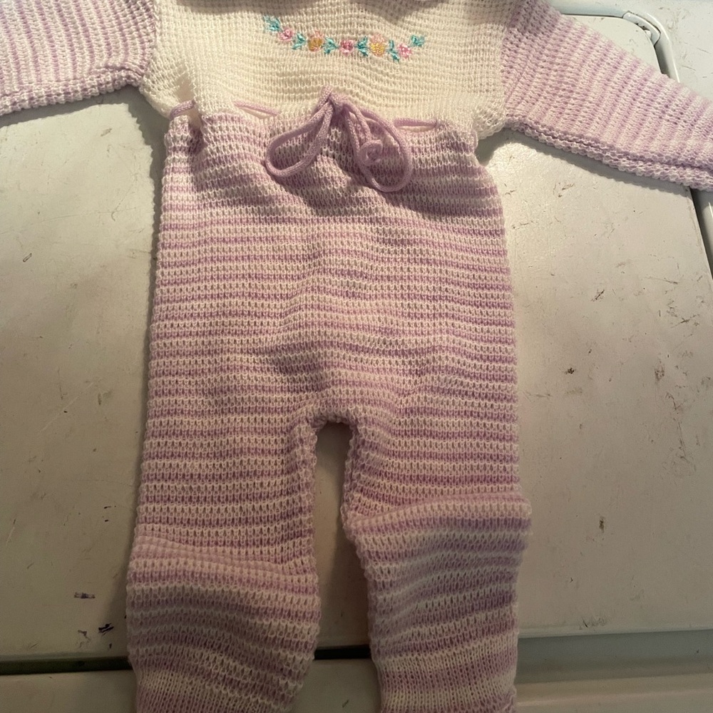 Lavender and White Striped Footie One Piece Sweater
